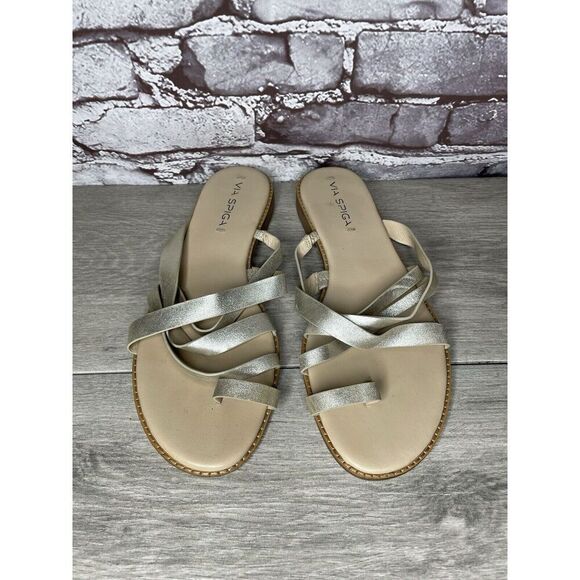 Via Spiga Metallic Silver Leather Toe Post Slides Sandals Women’s Sz 10M US/40EU - Picture 13 of 16